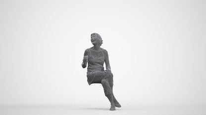 realistic 3D senior woman casual sitting, scanned archviz people for Blender and 3ds Max, three-quarter front view render