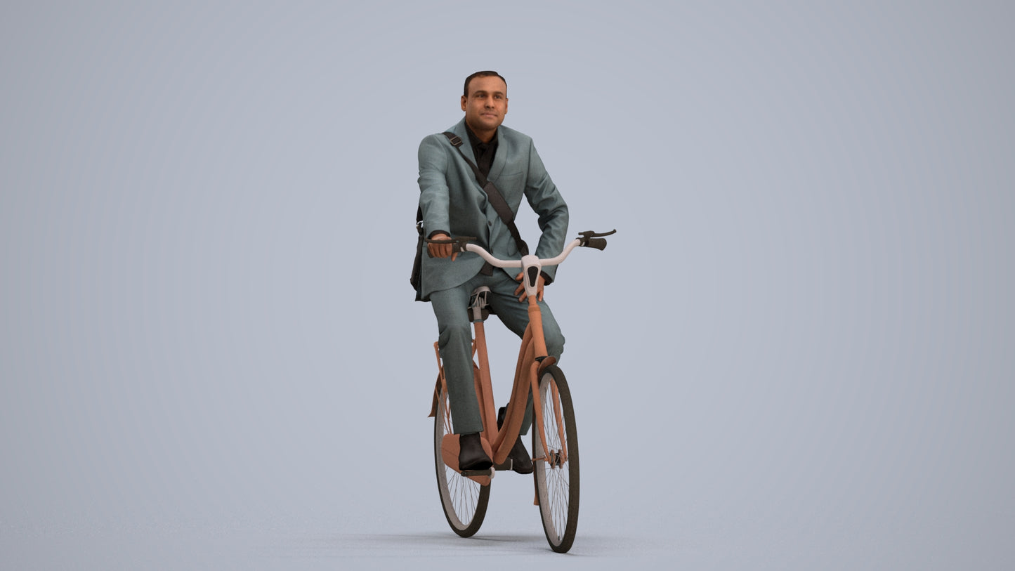 3D scanned man cycling business, photorealistic archviz people for Enscape and SketchUp, standing pose render