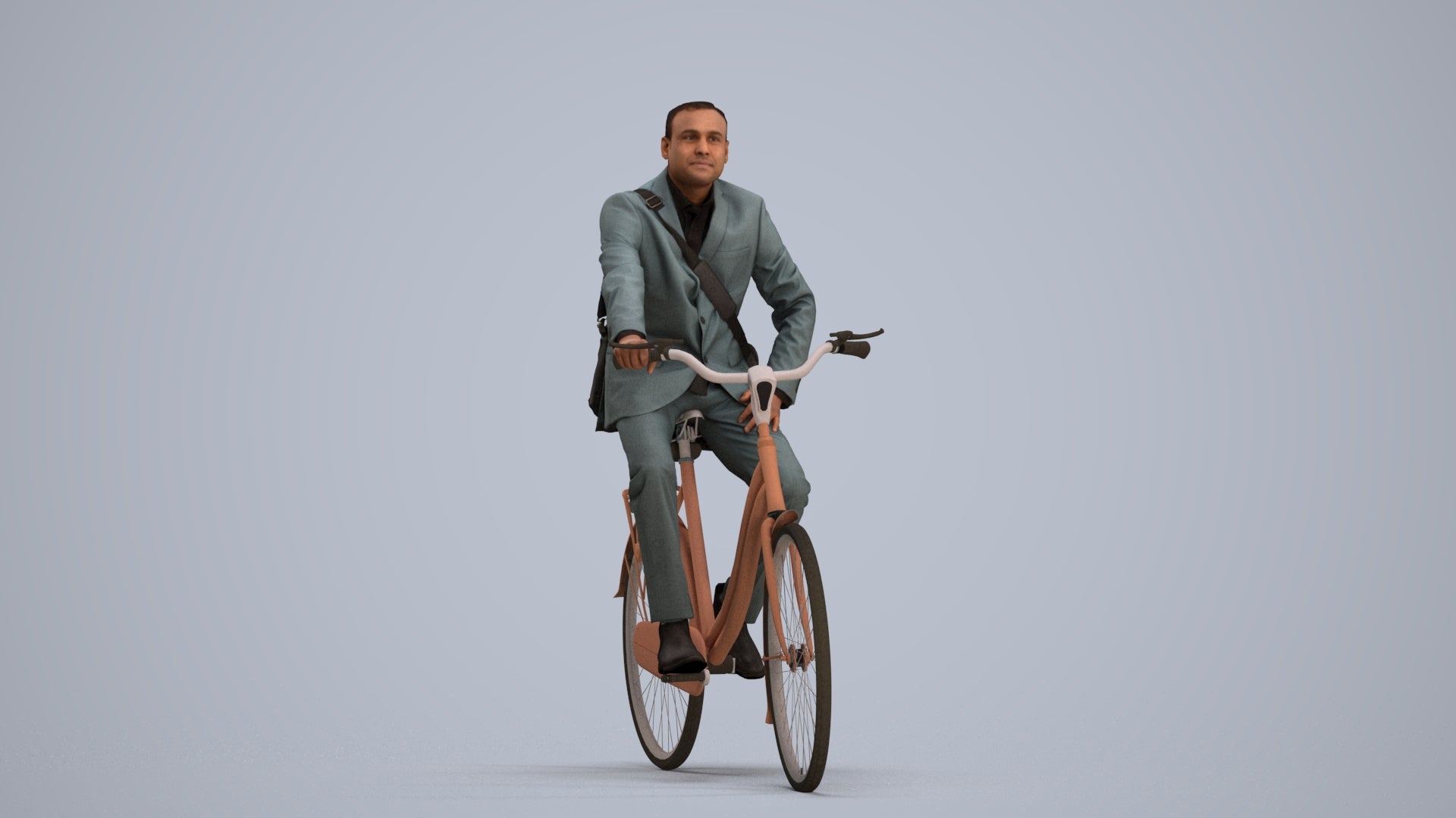 3D scanned man cycling business, photorealistic archviz people for Enscape and SketchUp, standing pose render