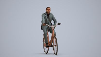 3D scanned man cycling business, photorealistic archviz people for Enscape and SketchUp, standing pose render