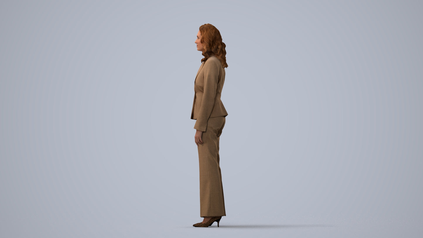 photogrammetry 3D woman business standing, realistic human model archviz FBX, three-quarter view render