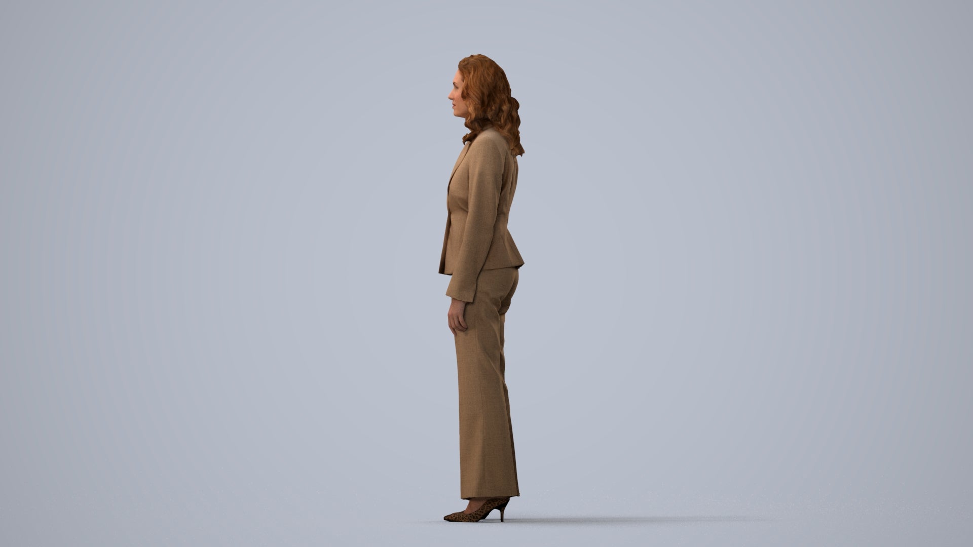photogrammetry 3D woman business standing, realistic human model archviz FBX, three-quarter view render
