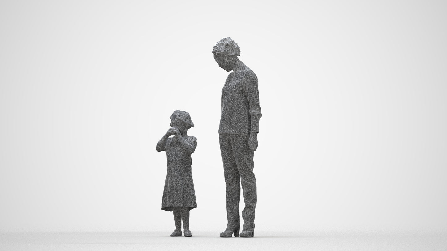 scanned 3D girl casual kids, photogrammetry people for Enscape and V-Ray, wireframe back view