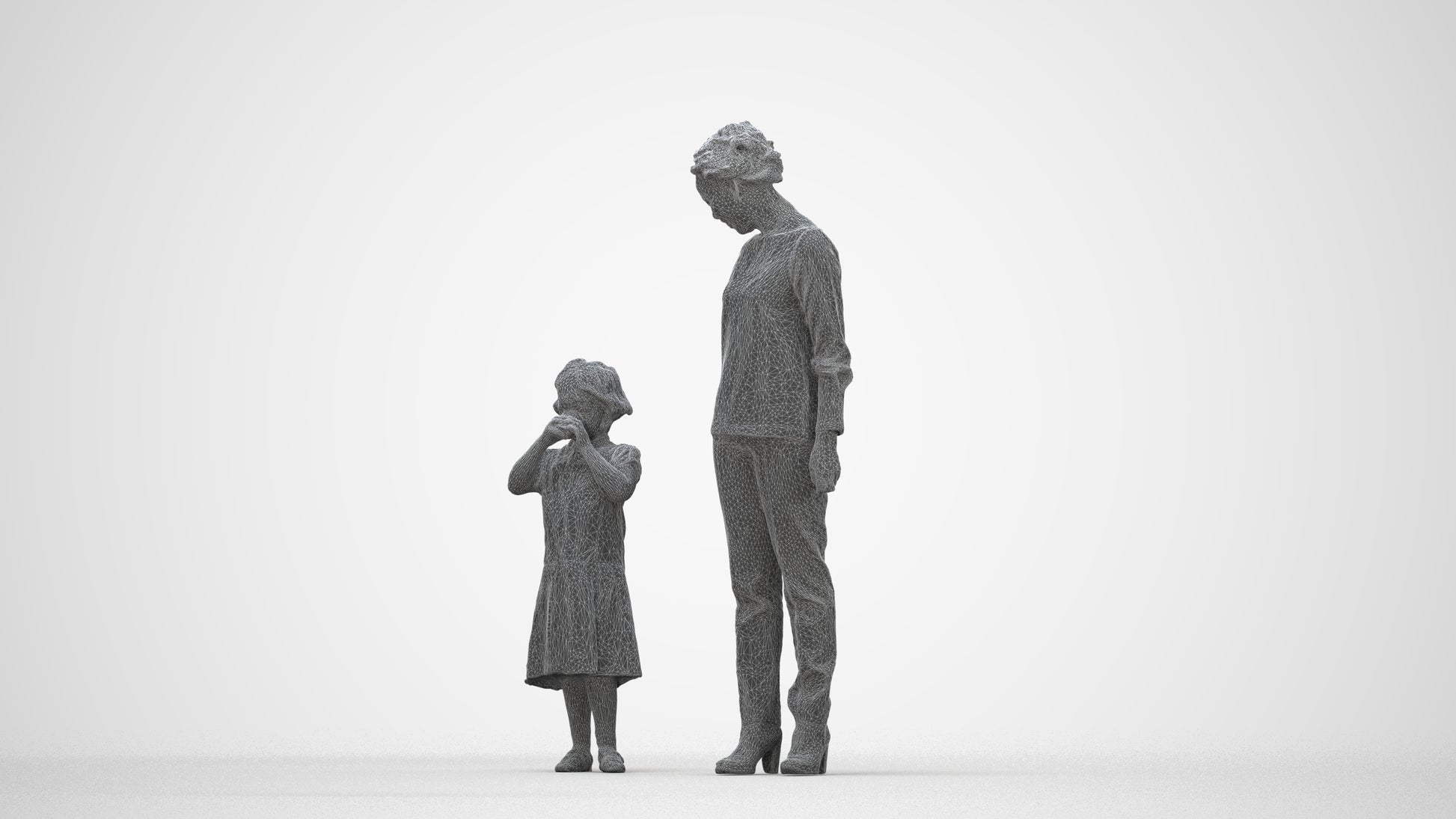 scanned 3D girl casual kids, photogrammetry people for Enscape and V-Ray, wireframe back view