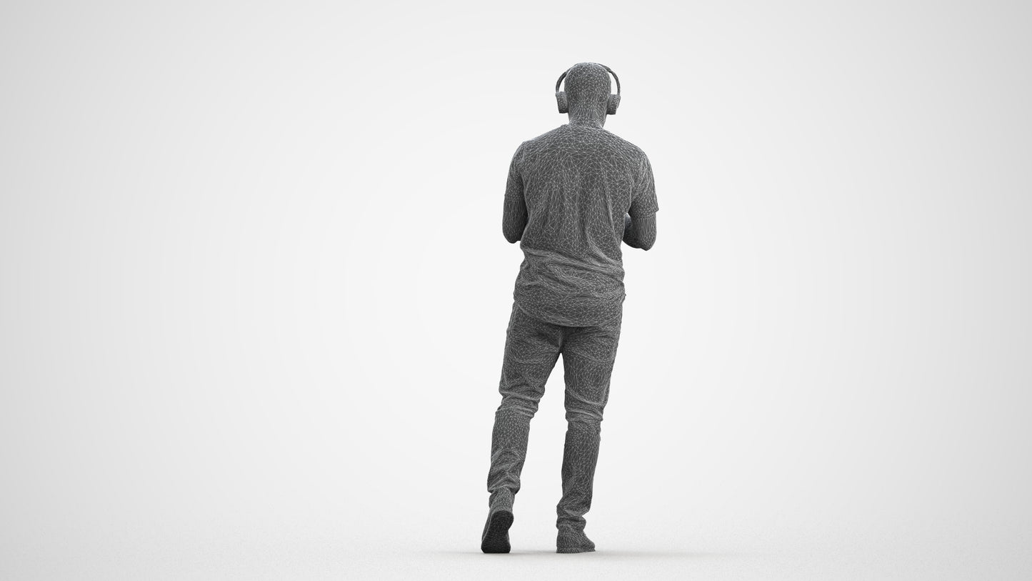realistic 3D man casual standing, scanned archviz people for Blender and 3ds Max, wireframe front view