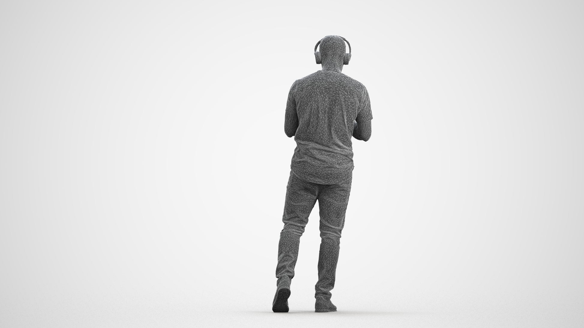 realistic 3D man casual standing, scanned archviz people for Blender and 3ds Max, wireframe front view