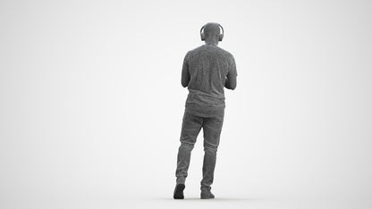 realistic 3D man casual standing, scanned archviz people for Blender and 3ds Max, wireframe front view