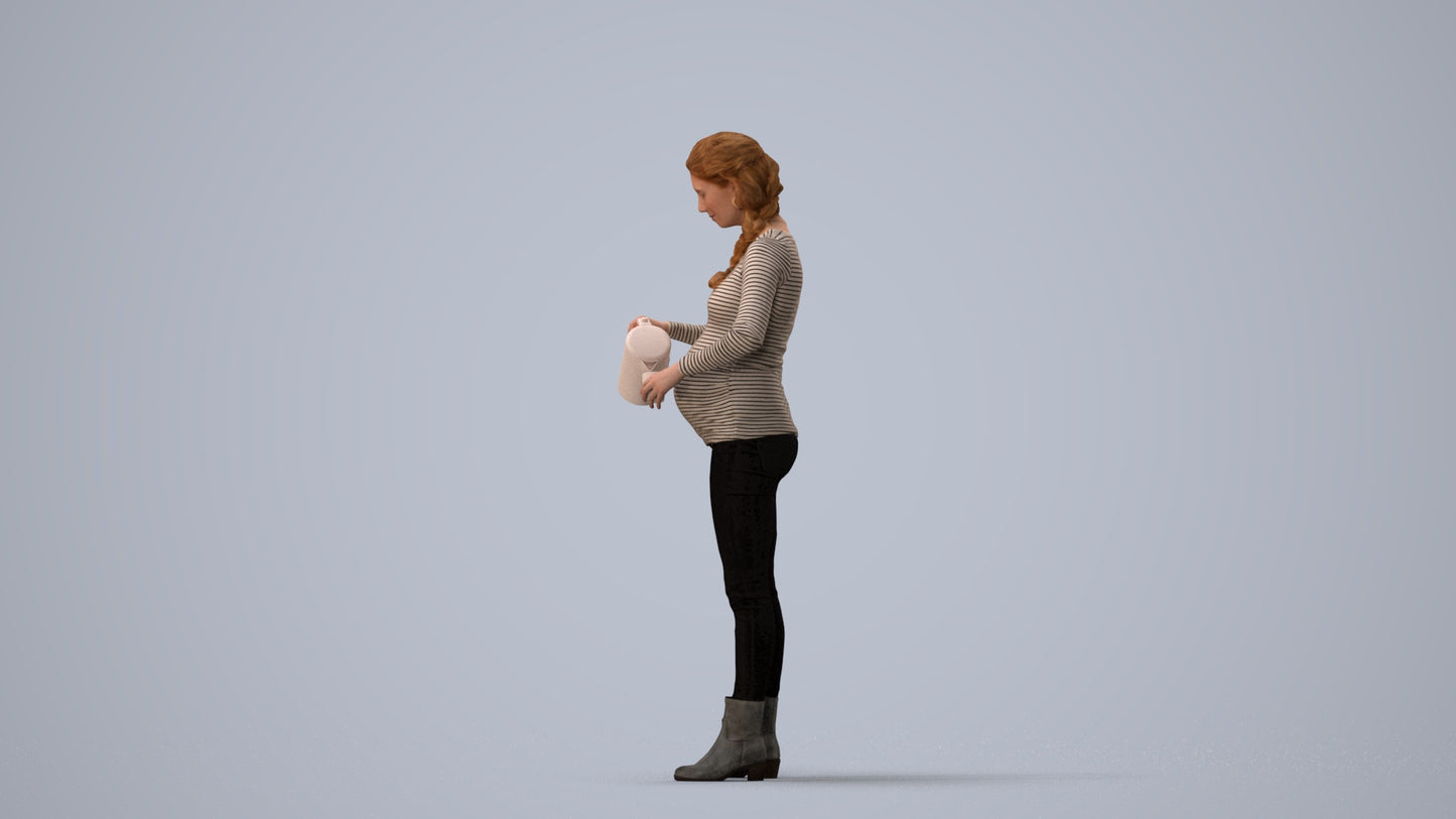 3D people model woman casual standing, scanned human for 3ds Max rendering, three-quarter view render