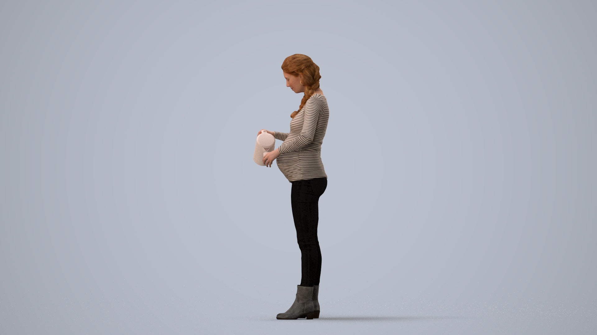 3D people model woman casual standing, scanned human for 3ds Max rendering, three-quarter view render
