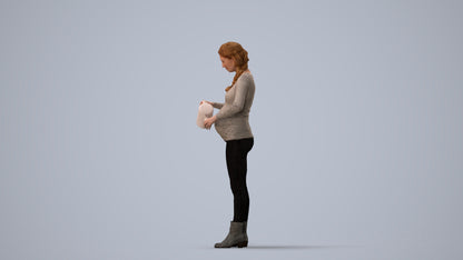 3D people model woman casual standing, scanned human for 3ds Max rendering, three-quarter view render
