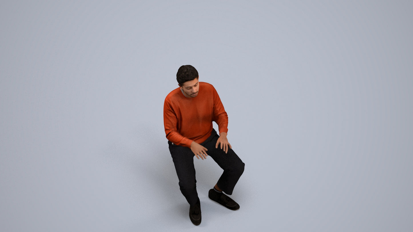 realistic 3D people man casual sitting, render-ready for V-Ray and Corona, FBX OBJ, back view render