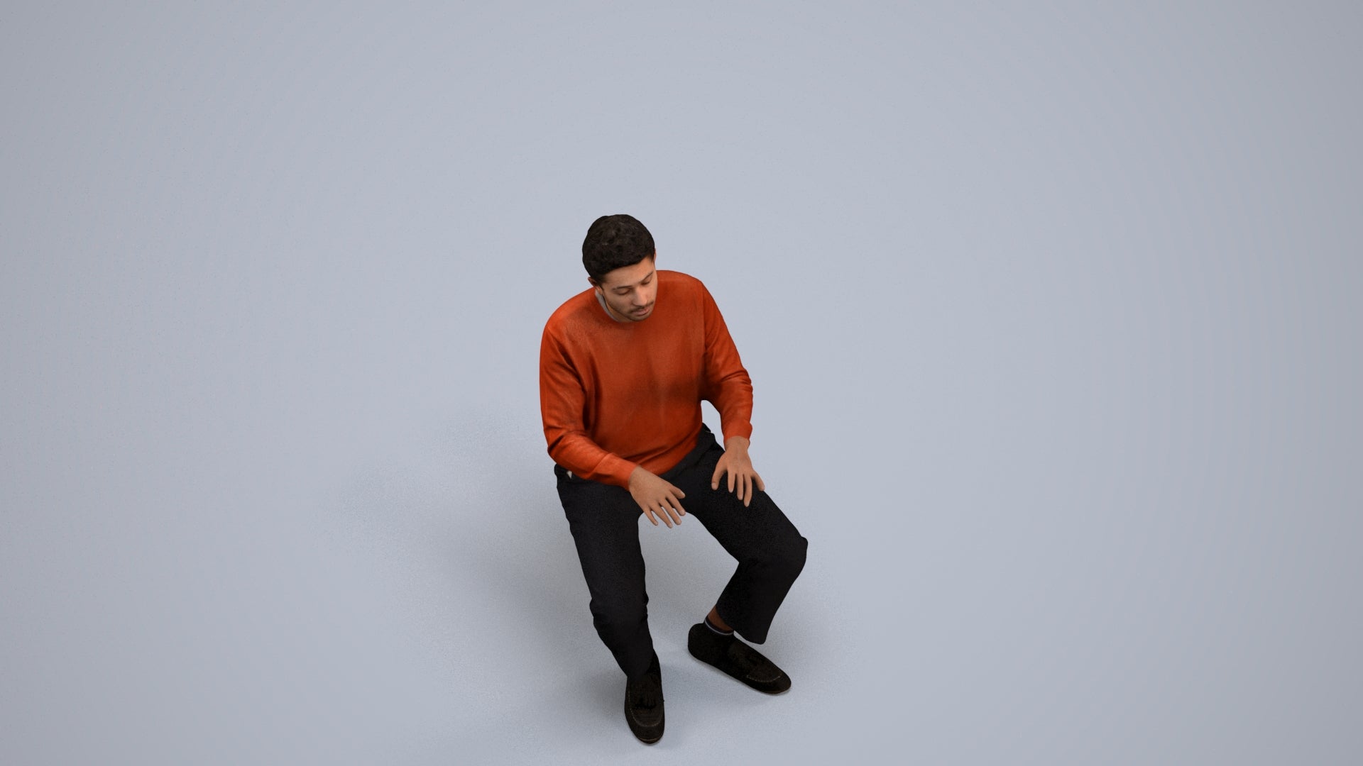 realistic 3D people man casual sitting, render-ready for V-Ray and Corona, FBX OBJ, back view render