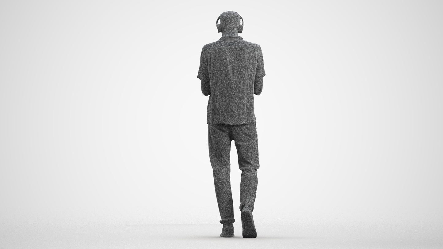 3D scanned man standing casual, photorealistic archviz people for Enscape and SketchUp, wireframe front view