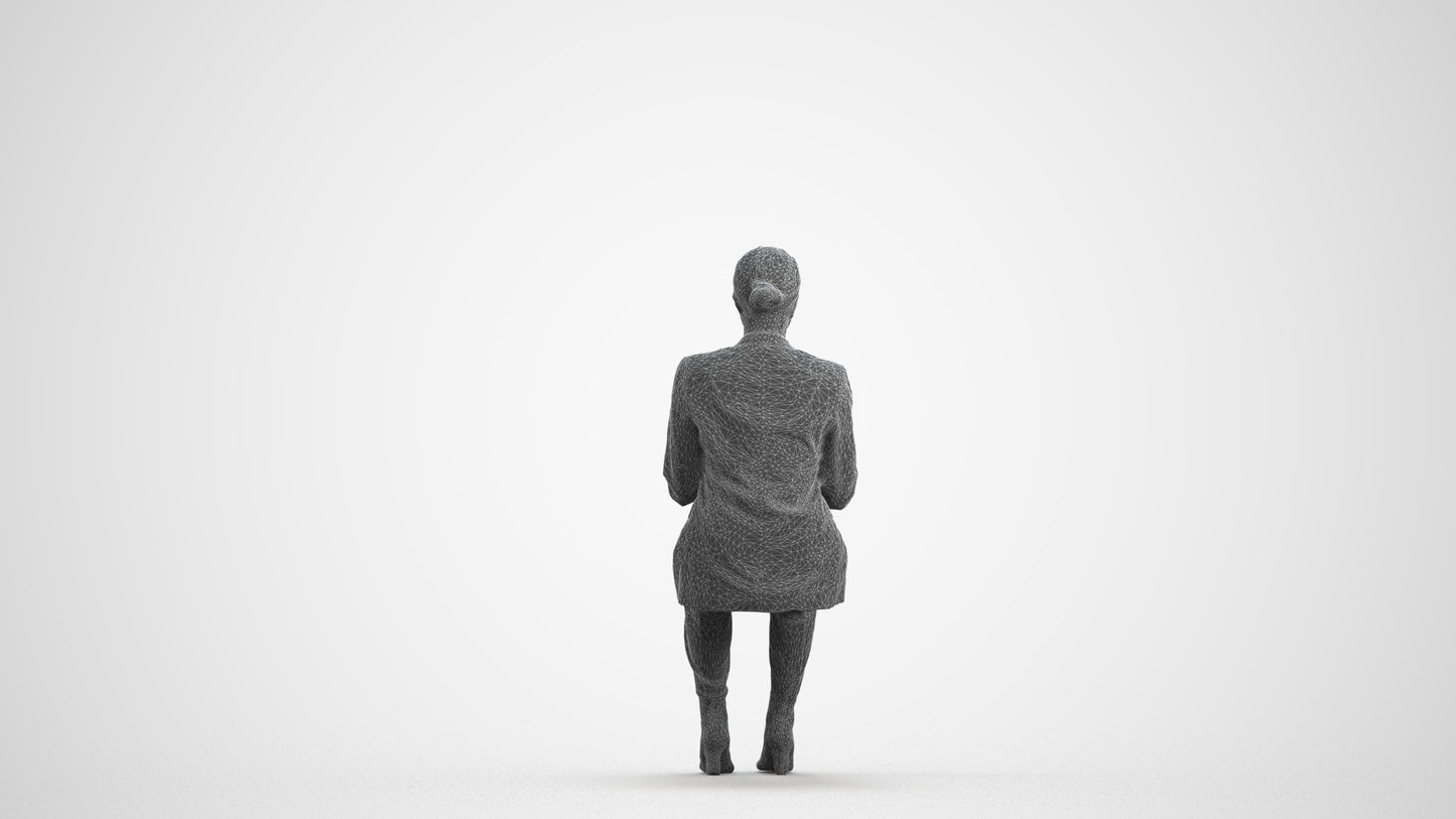 3D human model woman business, photogrammetry scanned person for archviz, wireframe front view