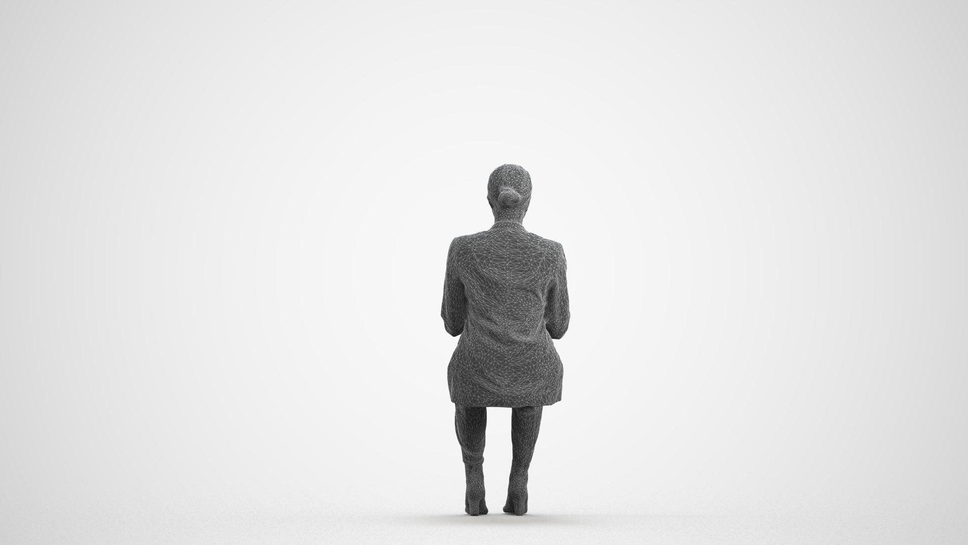 3D human model woman business, photogrammetry scanned person for archviz, wireframe front view