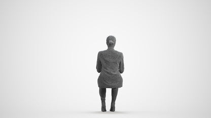 3D human model woman business, photogrammetry scanned person for archviz, wireframe front view