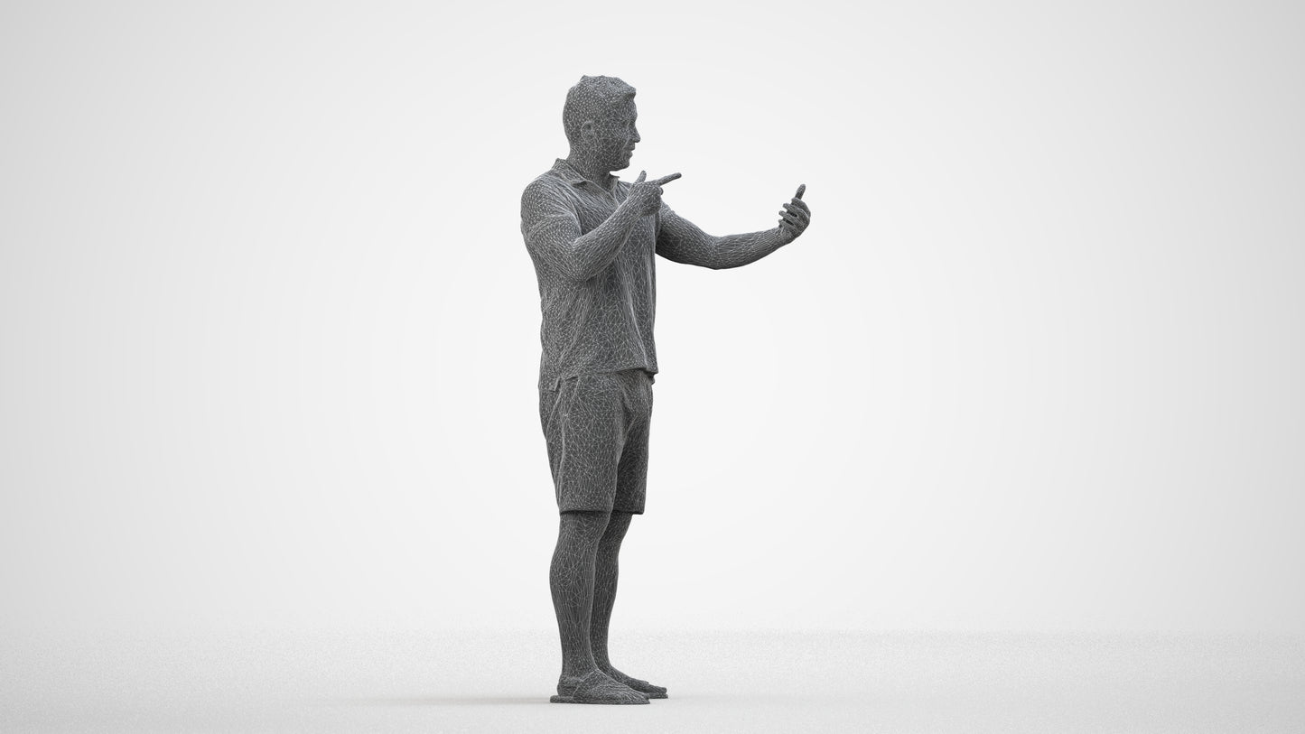 3D human model man casual standing, photogrammetry scanned person for archviz, wireframe side view