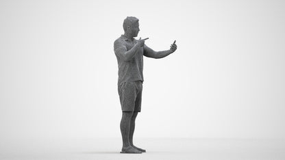 3D human model man casual standing, photogrammetry scanned person for archviz, wireframe side view