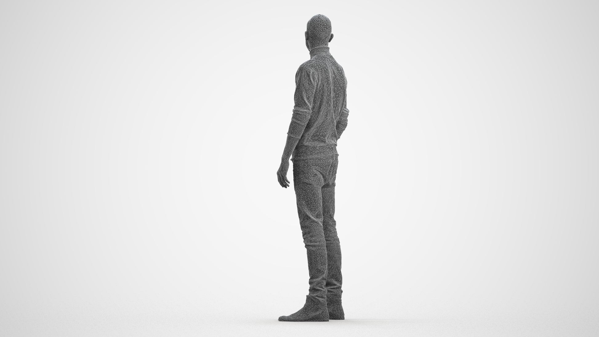 photogrammetry 3D man casual standing, realistic human model archviz FBX, wireframe front view