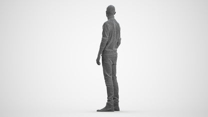photogrammetry 3D man casual standing, realistic human model archviz FBX, wireframe front view