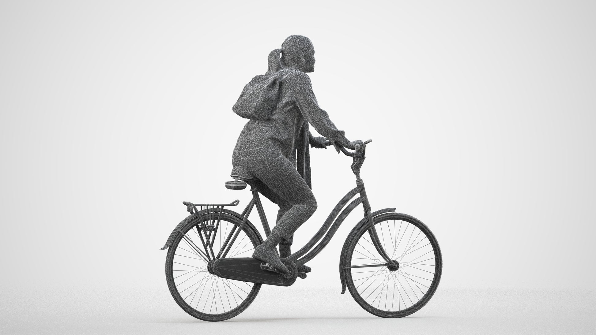 photogrammetry 3D woman casual cycling, realistic human model archviz FBX, wireframe side view