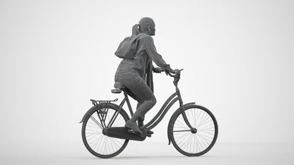photogrammetry 3D woman casual cycling, realistic human model archviz FBX, wireframe side view