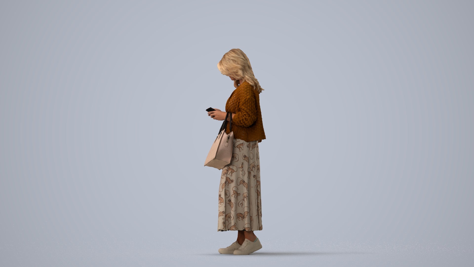 realistic 3D people woman casual standing, render-ready for V-Ray and Corona, FBX OBJ, three-quarter view render