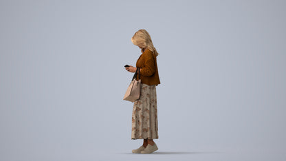 realistic 3D people woman casual standing, render-ready for V-Ray and Corona, FBX OBJ, three-quarter view render