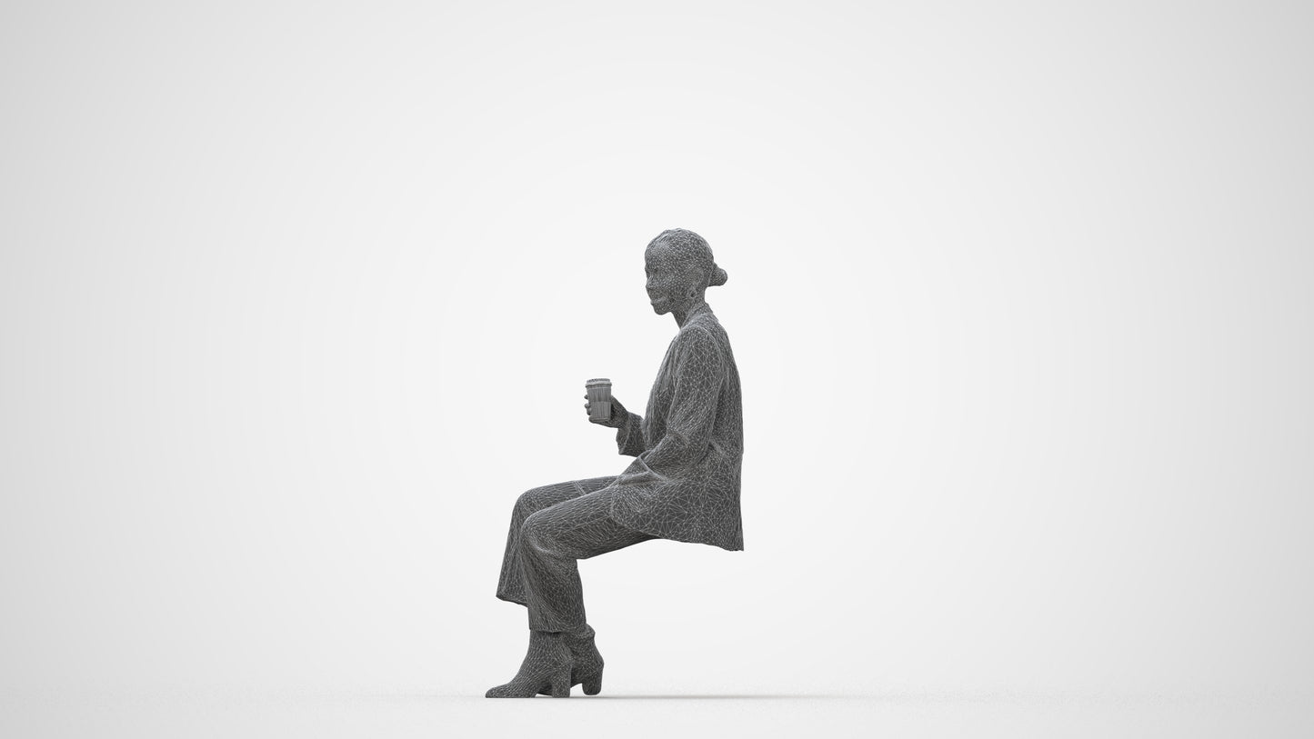 photogrammetry 3D woman business, realistic human model archviz FBX, wireframe back view
