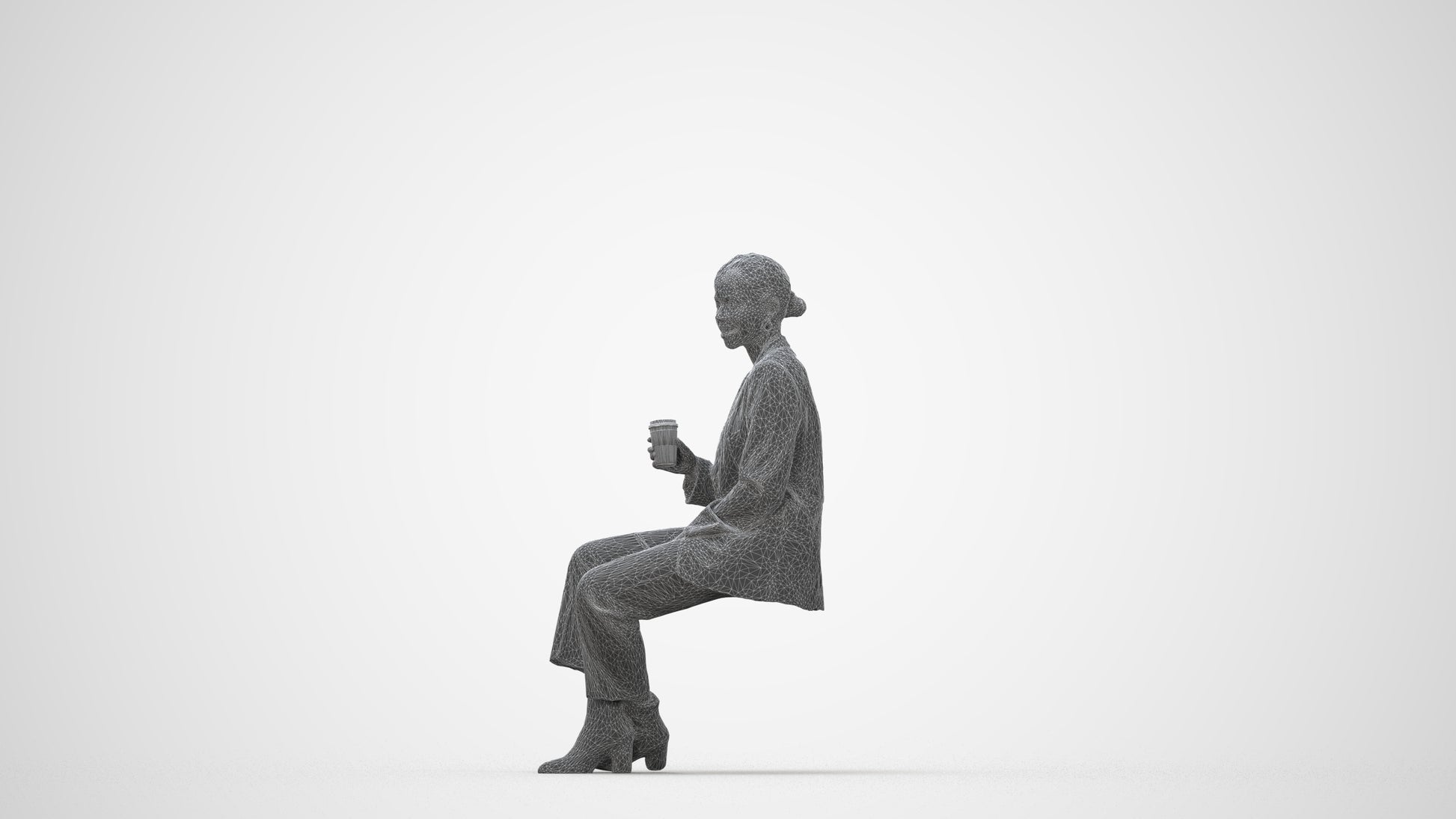 photogrammetry 3D woman business, realistic human model archviz FBX, wireframe back view