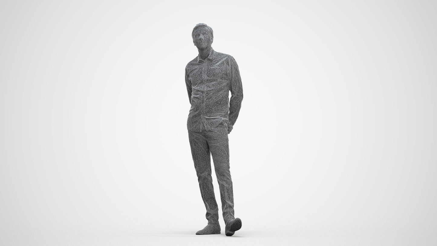 photogrammetry 3D man business standing, realistic human model archviz FBX, three-quarter front view render