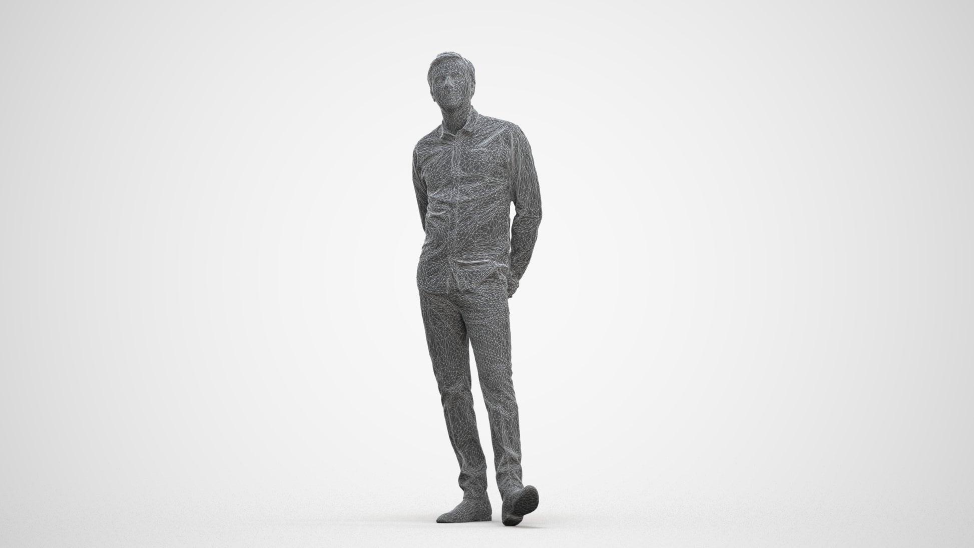 photogrammetry 3D man business standing, realistic human model archviz FBX, three-quarter front view render