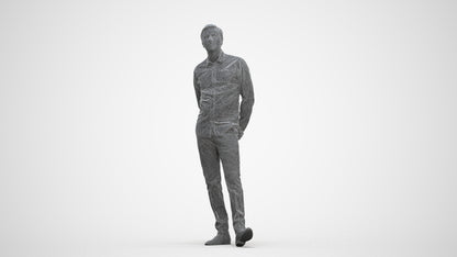 photogrammetry 3D man business standing, realistic human model archviz FBX, three-quarter front view render