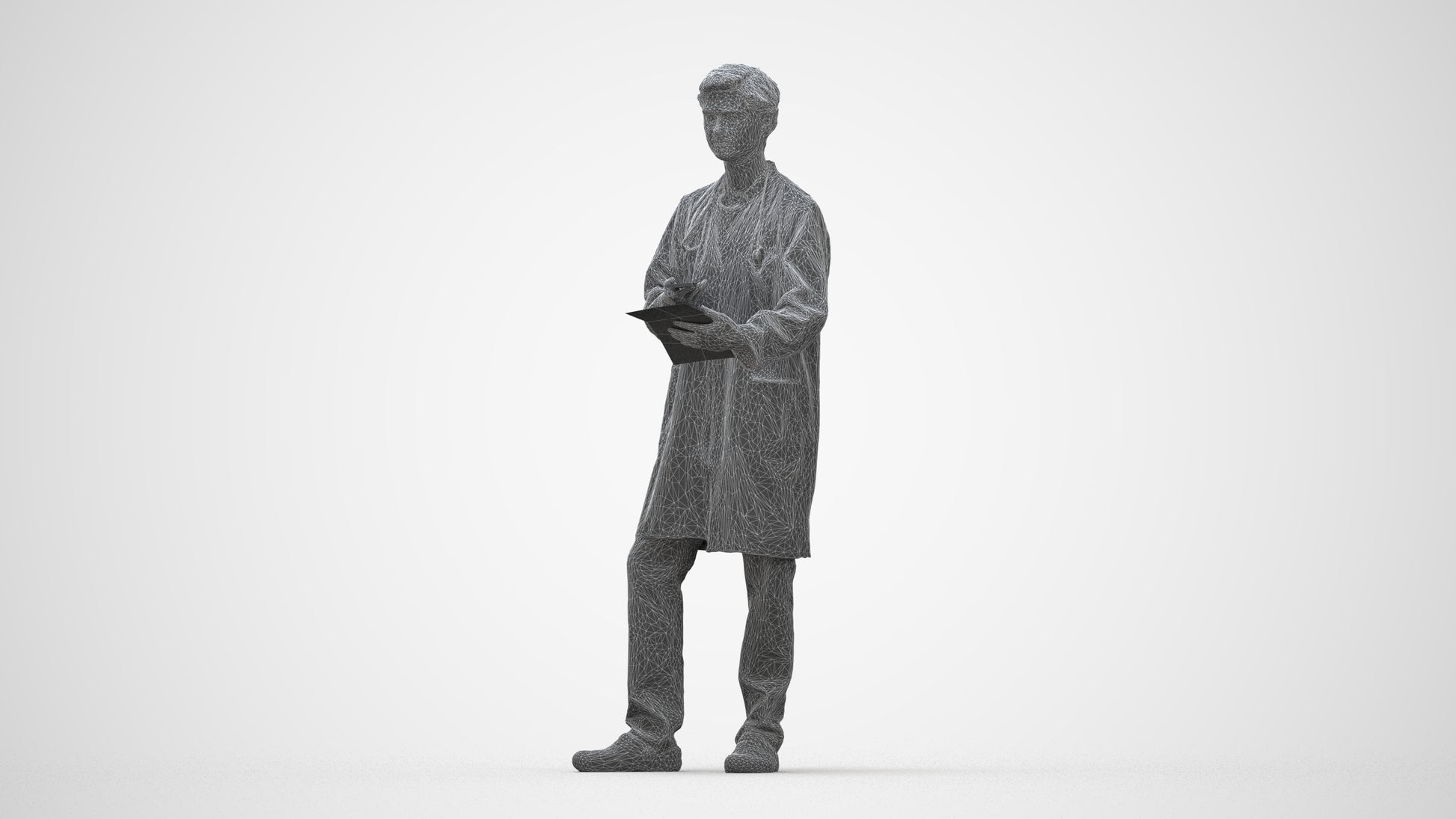 3D human model man medical, photogrammetry scanned person for archviz, wireframe back view