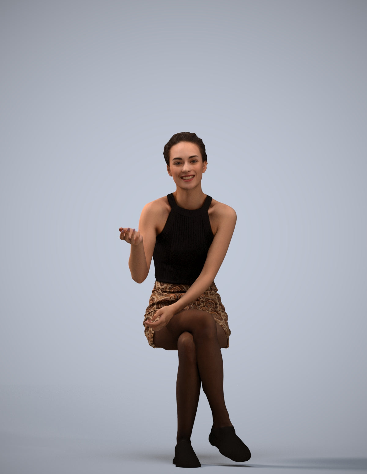 3D scanned woman sitting casual, photorealistic archviz people for Enscape and SketchUp