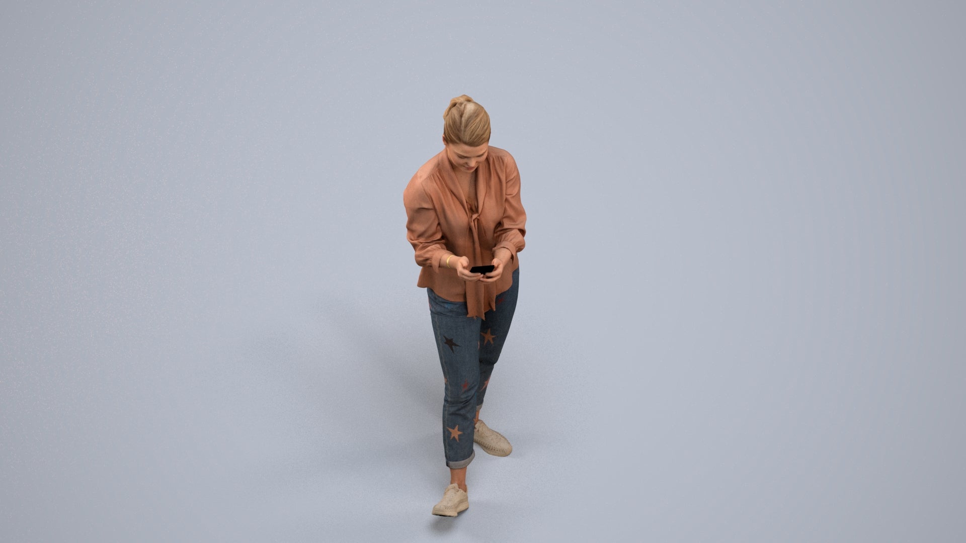 3D people model woman casual standing, scanned human for 3ds Max rendering, back view render