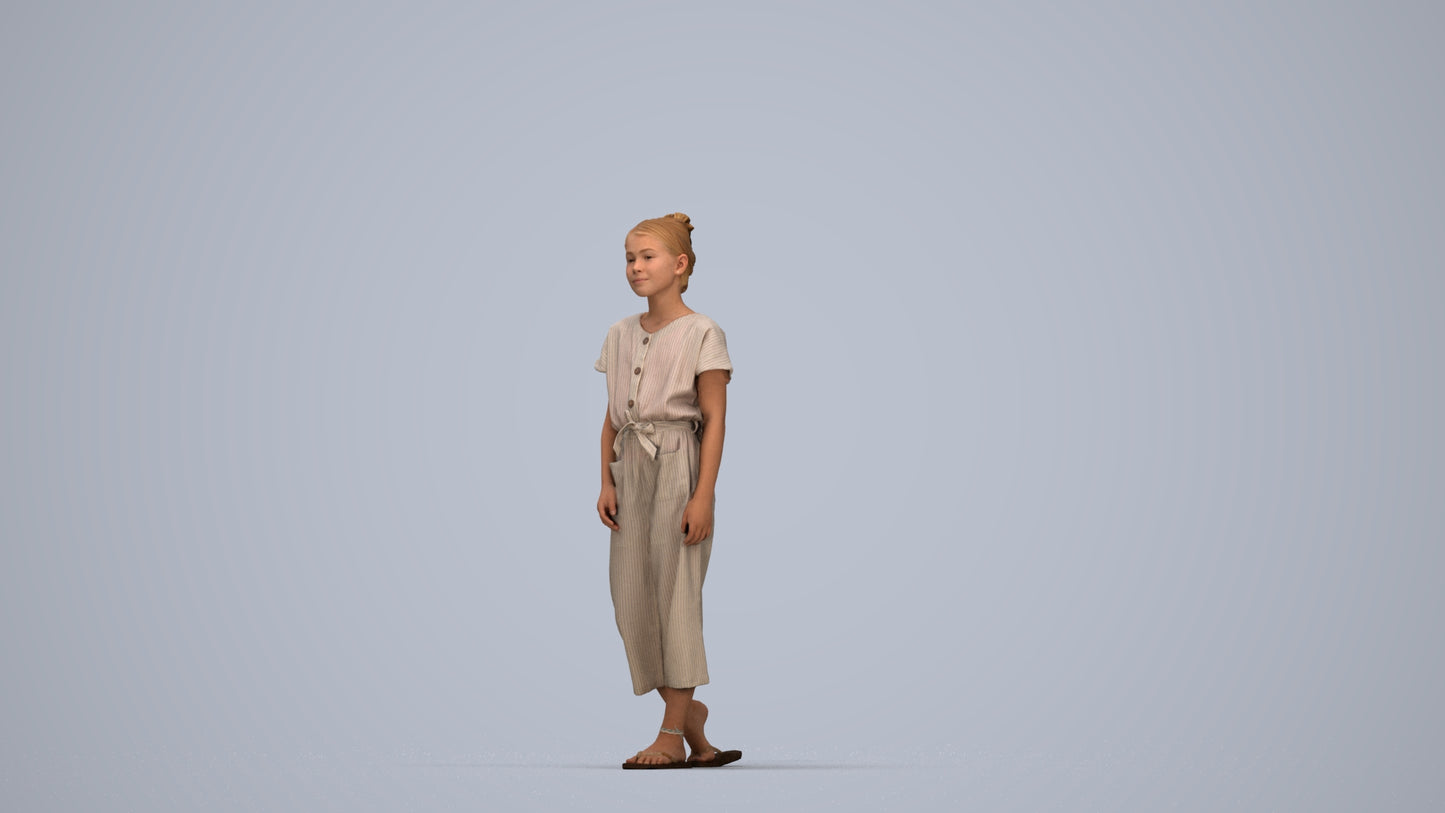 3D people model girl kids, scanned human for 3ds Max rendering, top-down view render
