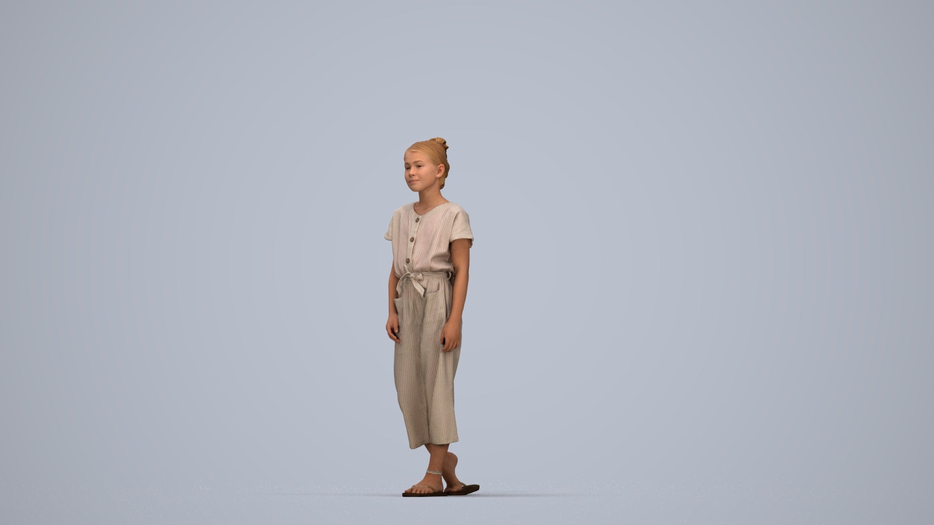 3D people model girl kids, scanned human for 3ds Max rendering, top-down view render