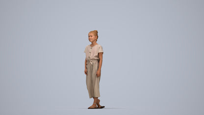 3D people model girl kids, scanned human for 3ds Max rendering, top-down view render