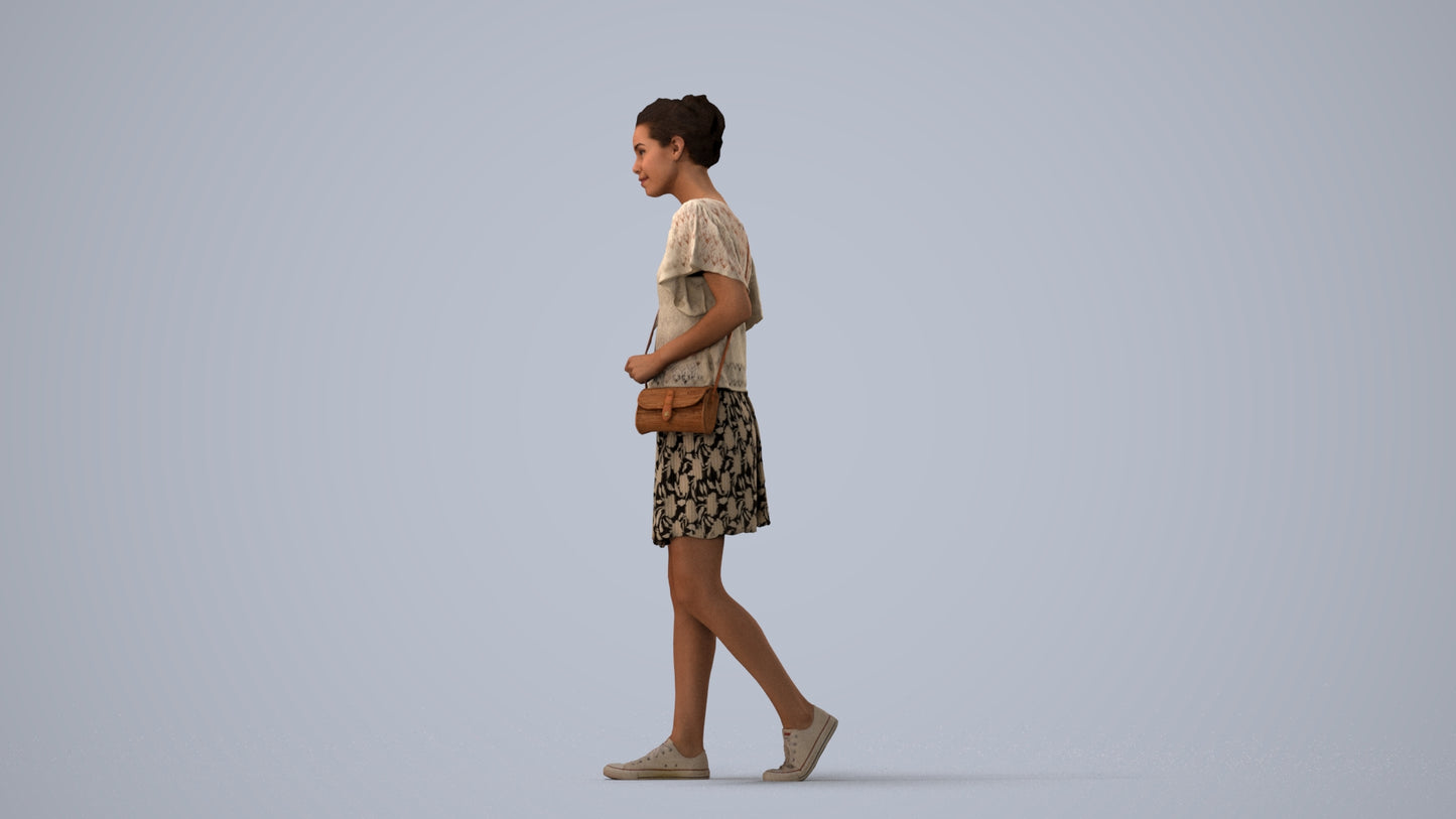 scanned 3D woman casual standing, photogrammetry people for Enscape and V-Ray, three-quarter view render