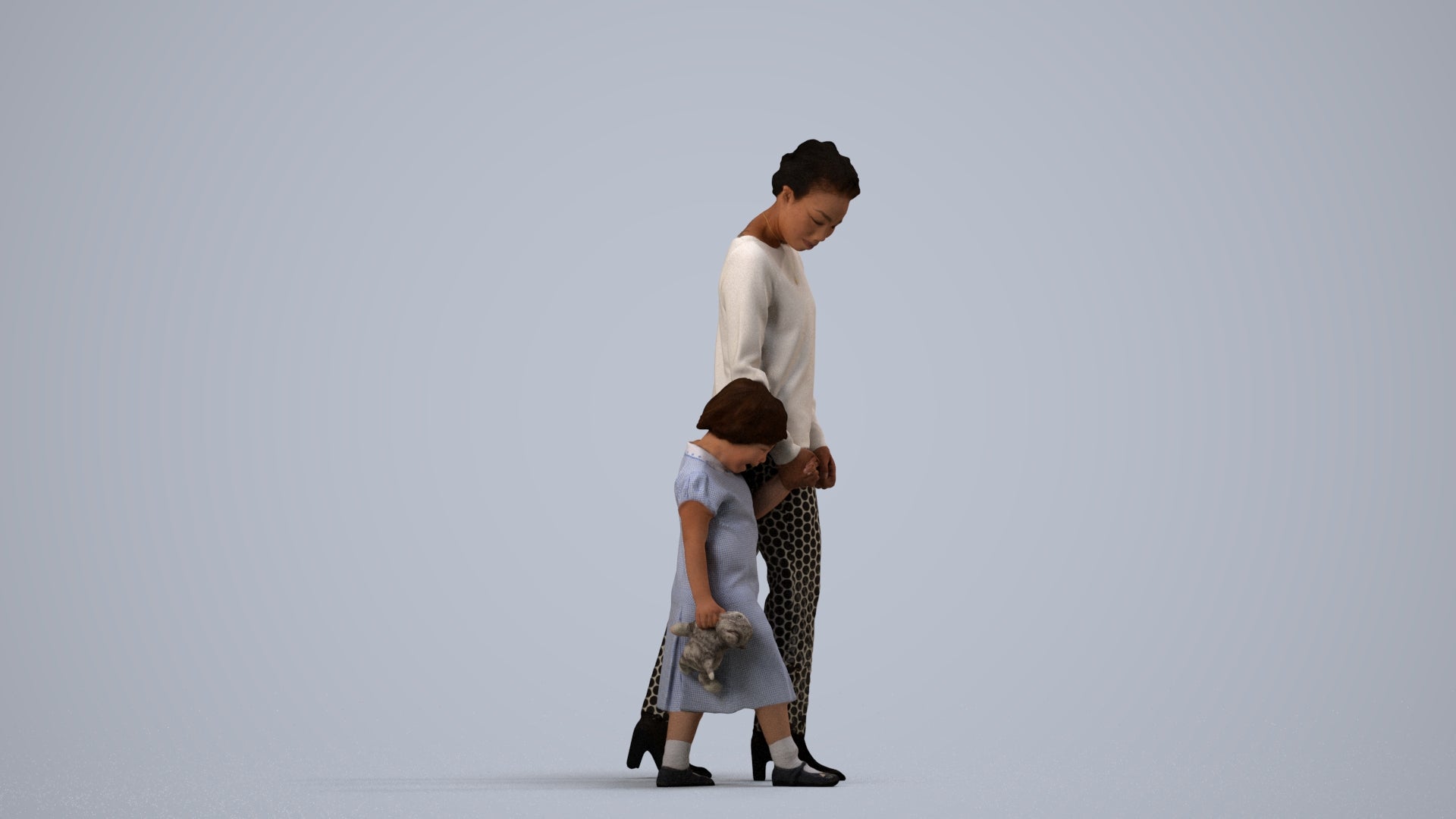 realistic 3D girl casual kids, scanned archviz people for Blender and 3ds Max, side view render
