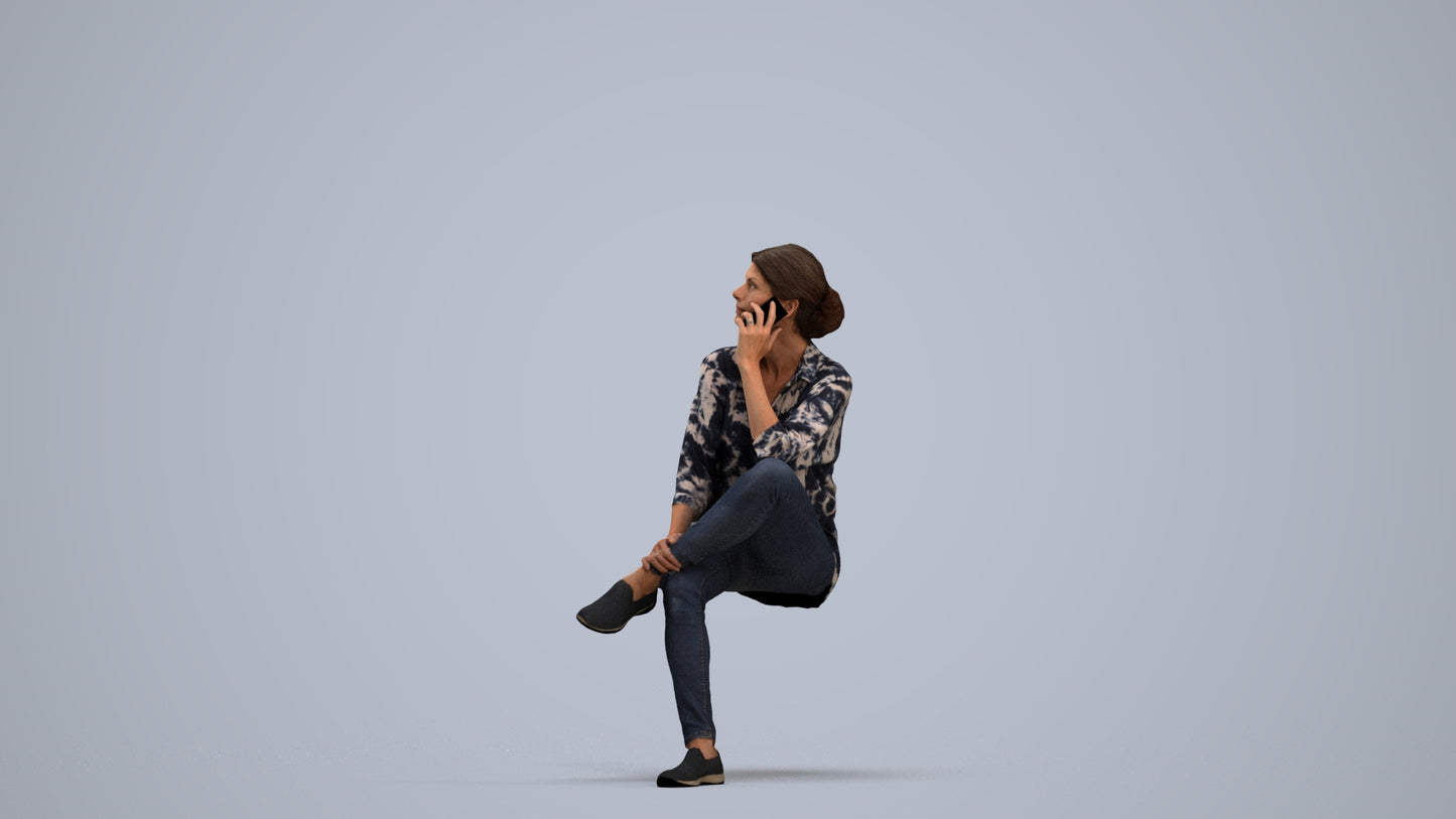 scanned 3D woman casual sitting, photogrammetry people for Enscape and V-Ray, standing pose render