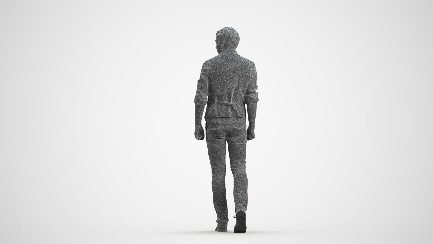 realistic 3D human man casual walking, archviz people FBX OBJ for Blender, wireframe front view