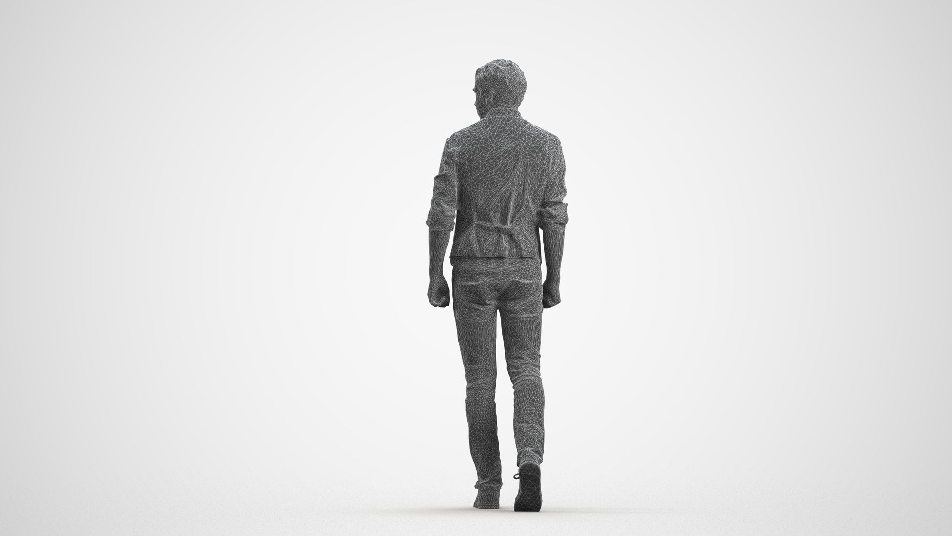 realistic 3D human man casual walking, archviz people FBX OBJ for Blender, wireframe front view