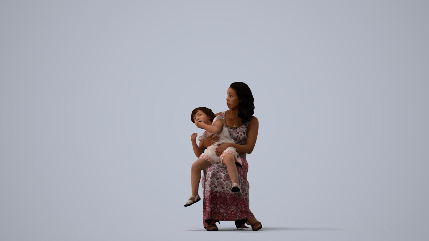 realistic 3D human girl casual kids, archviz people FBX OBJ for Blender, three-quarter view render
