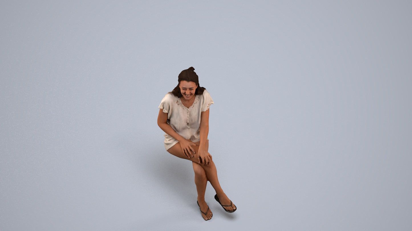 photogrammetry 3D woman casual sitting, realistic human model archviz FBX, back view render