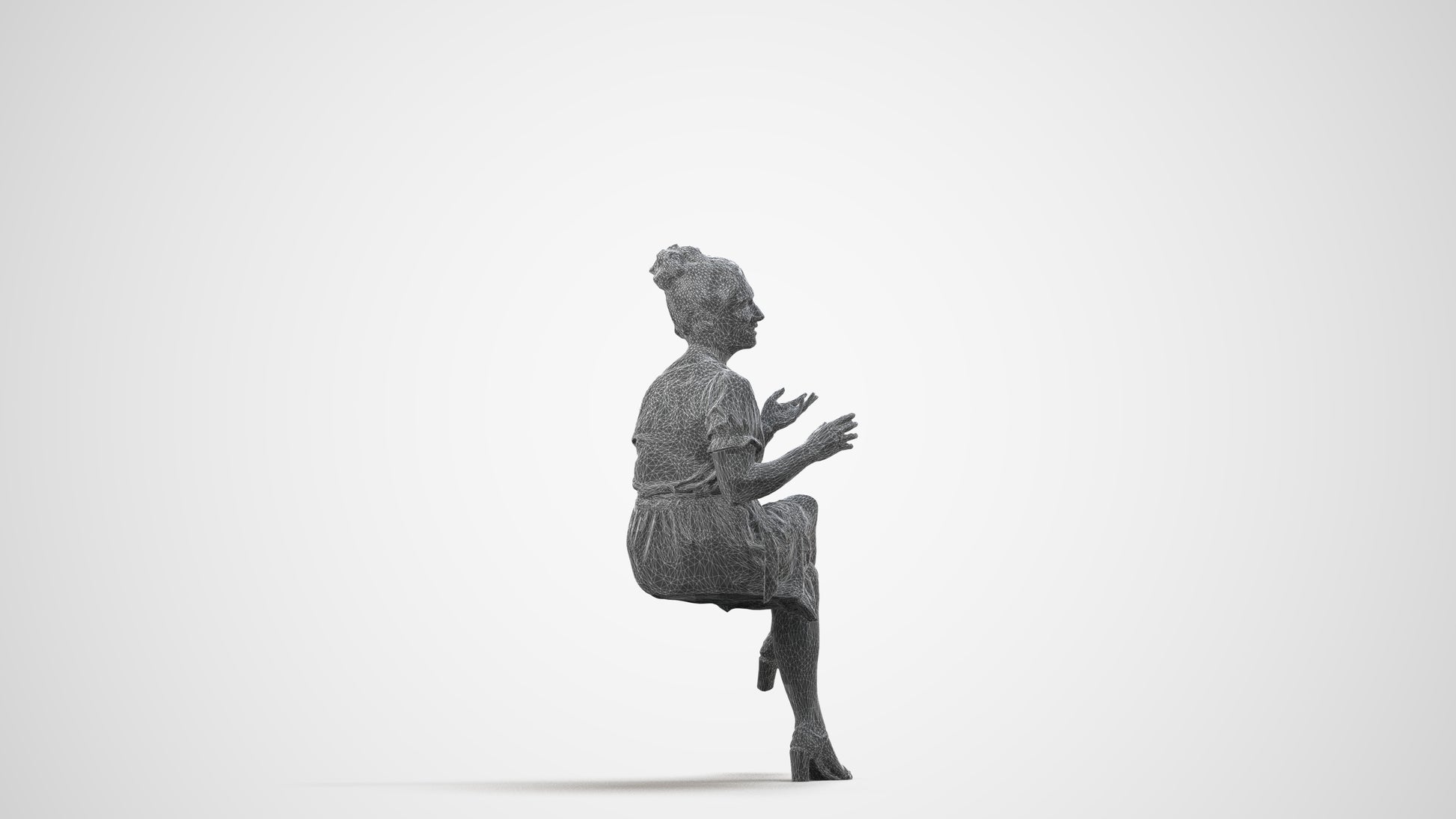 realistic 3D people woman casual sitting, render-ready for V-Ray and Corona, FBX OBJ, wireframe side view