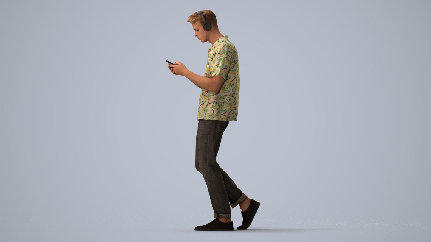 3D scanned man standing casual, photorealistic archviz people for Enscape and SketchUp, three-quarter view render