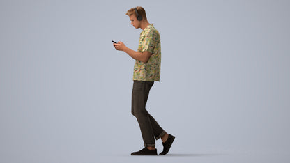 3D scanned man standing casual, photorealistic archviz people for Enscape and SketchUp, three-quarter view render