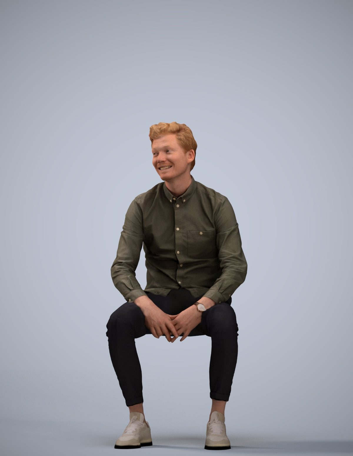 realistic 3D man casual sitting, scanned archviz people for Blender and 3ds Max